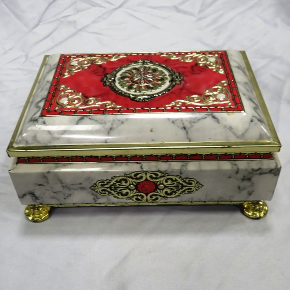 Vintage Blue Bird Confectionery Metal Box - Faux Marble Finish - Beautiful!